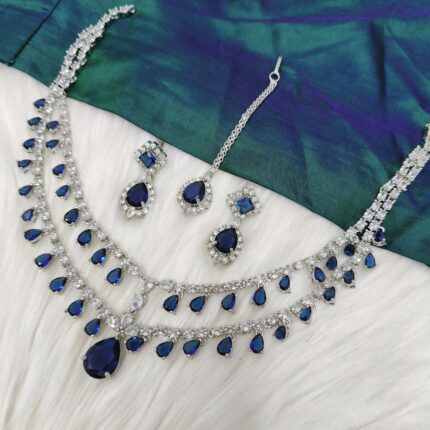 (W08) Double-Layered Silver AD Necklace Set