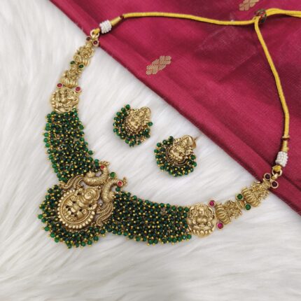 (W09) Pearled Grace Lakshmi Peacock Temple Set